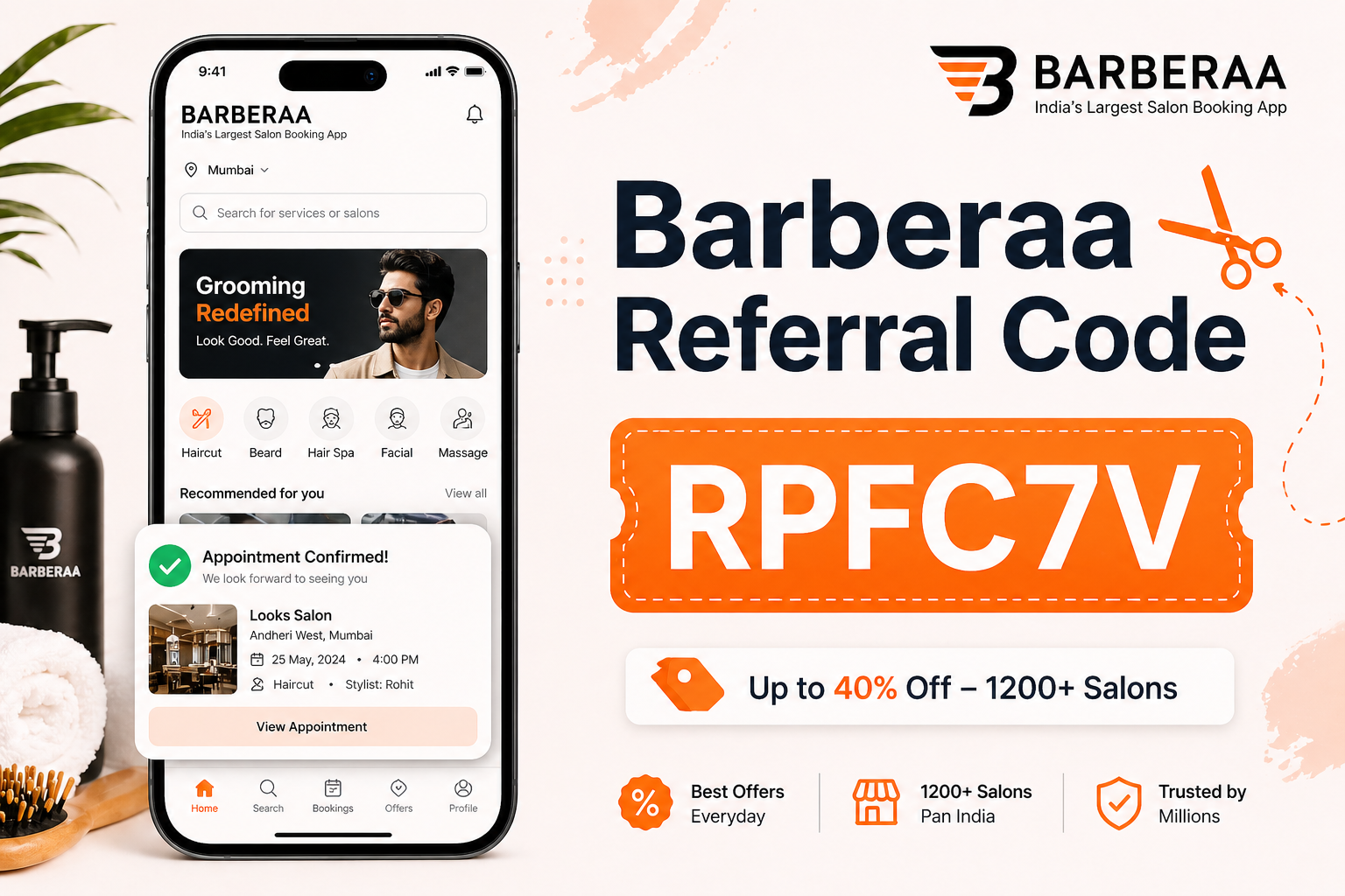 Barberaa Referral Code RPFC7V: Get Exclusive Discounts on Salon & Spa Bookings in India