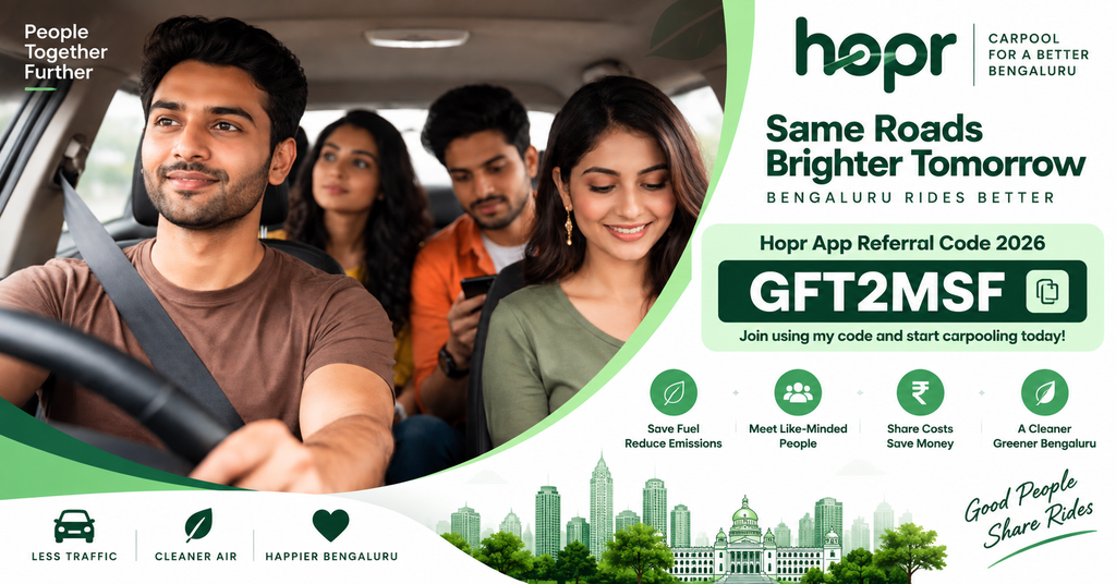 Hopr App Referral Code GFT2MSF 2026 - office carpooling app India save on daily commute